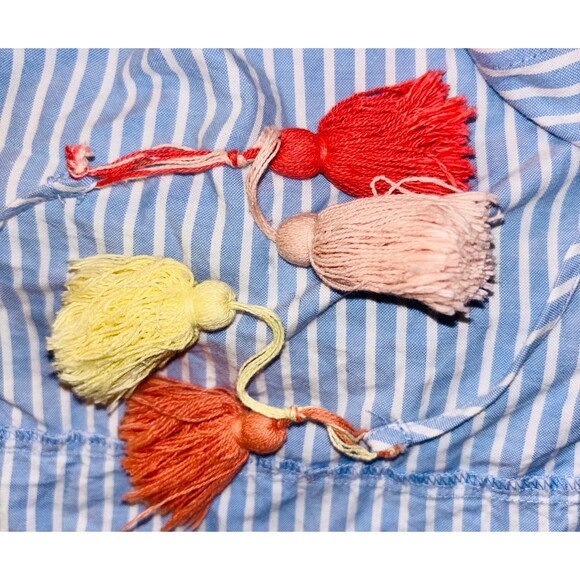 ZARA TRF Collection Boho Embroidered Tasselled Blue Peasant Blouse Jacket Small - Picture 6 of 7